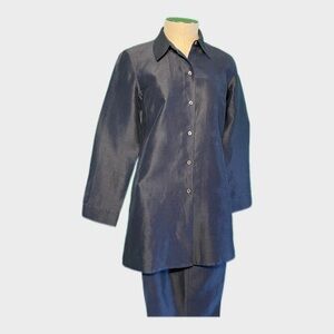 Sigrid Olsen Vintage Navy Silk Linen Pantsuit Set XS/4P Pristine Like New ✨